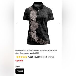 Hawaiian Plumeria and Hibiscus Women Polo Shirt - Black